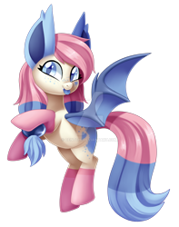 Size: 1024x1298 | Tagged: safe, artist:centchi, oc, oc only, oc:pixie heart, species:bat pony, species:pony, bat pony oc, female, mare, rearing, simple background, solo, tongue out, transparent background, watermark