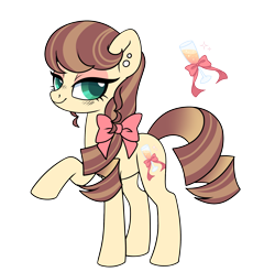 Size: 2655x2618 | Tagged: safe, artist:hawthornss, oc, oc only, oc:champagne (moonsugar), parent:applejack, parent:coloratura, parents:rarajack, species:earth pony, species:pony, bow, ear piercing, earring, hair bow, jewelry, looking at you, magical lesbian spawn, next generation, offspring, piercing, simple background, solo, transparent background