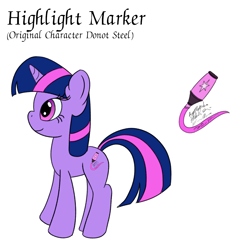 Size: 1280x1280 | Tagged: safe, artist:cybersquirrel, oc, oc only, oc:highlight marker, species:pony, species:unicorn, donut steel, female, not twilight sparkle, reference sheet, simple background, solo