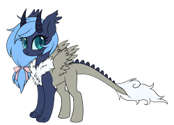 Size: 5300x3811 | Tagged: safe, artist:hawthornss, oc, oc only, oc:polar axis, oc:princess polar axis, parent:discord, parent:princess luna, parents:lunacord, species:draconequus, species:dracony, chest fluff, ear fluff, horns, hybrid, interspecies offspring, looking at you, next generation, offspring, paws, simple background, solo, transparent background