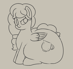 Size: 635x598 | Tagged: safe, artist:andelai, oc, oc only, oc:sweet mocha, species:pegasus, species:pony, fat, female, grumpy, huge butt, impossibly large butt, large butt, plot, sitting, sketch, solo, the ass was fat