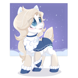 Size: 1600x1600 | Tagged: safe, artist:pvrii, oc, oc only, oc:holly snowfall, species:pony, clothing, commission, female, mare, smiling, snow, snowfall