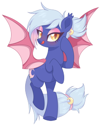 Size: 3024x3734 | Tagged: safe, artist:centchi, artist:hawthornss, oc, oc only, oc:moon sugar, species:bat pony, species:pony, bat pony oc, bedroom eyes, blushing, ear fluff, eyeshadow, female, looking at you, makeup, mare, simple background, solo, tongue out, transparent background, underhoof