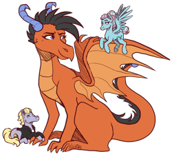 Size: 1306x1172 | Tagged: safe, artist:kikirdcz, oc, oc only, oc:fire opal, oc:hawk eye, oc:turquoise edge, parent:limestone pie, parent:oc:ametrine, parent:oc:star sapphire, parent:zephyr breeze, parents:oc x oc, parents:zephyrstone, species:dragon, species:earth pony, species:pegasus, species:pony, kindverse, clothing, jacket, leather jacket, offspring, simple background, transparent background
