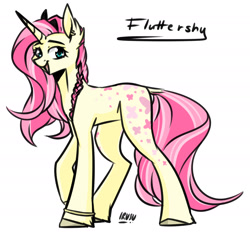 Size: 2363x2207 | Tagged: safe, artist:lrusu, character:fluttershy, species:pony, species:unicorn, g5 leak, leak, braid, female, fluttershy (g5), looking at you, mare, simple background, smiling, solo, unicorn fluttershy, white background