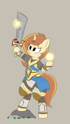 Size: 1080x1920 | Tagged: safe, artist:andelai, oc, oc only, oc:celice, species:pony, species:unicorn, armor, ashbringer, bipedal, fantasy class, female, flat colors, knight, paladin, simple background, solo, sword, warcraft, warrior, weapon, world of warcraft