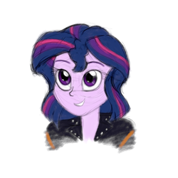 Size: 2560x2560 | Tagged: safe, artist:cybersquirrel, character:twilight sparkle, character:twilight sparkle (scitwi), species:eqg human, my little pony:equestria girls, clothing, female, jacket, leather jacket, no glasses, simple background, traditional art, white background