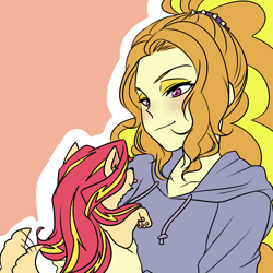 Size: 1000x1000 | Tagged: safe, artist:raika0306, character:adagio dazzle, character:sunset shimmer, species:dog, equestria girls:rainbow rocks, g4, my little pony: equestria girls, my little pony:equestria girls, blushing, clothing, cute, dogified, shimmerbetes, smiling, species swap, tail wag