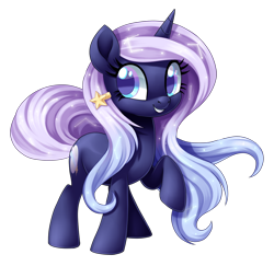 Size: 1200x1167 | Tagged: safe, artist:centchi, oc, oc:stardancer, species:pony, species:unicorn, constellation, cute, ethereal mane, female, galaxy mane, hair accessory, looking at you, mare, raised hoof, simple background, smiling, solo, transparent background