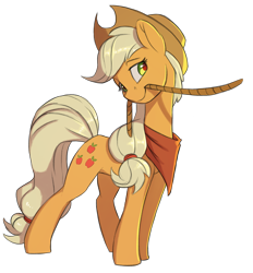 Size: 2687x2891 | Tagged: safe, artist:vistamage, character:applejack, species:earth pony, species:pony, bandana, clothing, cowboy hat, female, hat, lasso, mare, mouth hold, rope, simple background, smiling, solo, stetson, transparent background