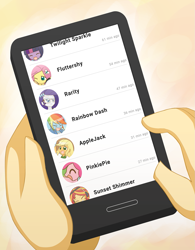 Size: 1181x1512 | Tagged: safe, artist:howxu, character:applejack, character:fluttershy, character:pinkie pie, character:rainbow dash, character:rarity, character:sunset shimmer, character:twilight sparkle, my little pony:equestria girls, cellphone, phone, smartphone