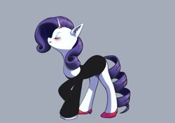 Size: 1419x1000 | Tagged: safe, artist:unousaya, character:rarity, species:pony, species:unicorn, clothing, dress, eyes closed, female, high heels, horn ring, lipstick, mare, shoes, simple background, solo