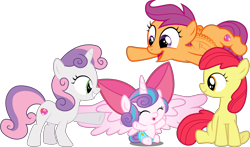 Size: 10000x5894 | Tagged: safe, artist:gurugrendo, artist:hendro107, artist:iknowpony, artist:jeatz-axl, artist:overdriv3n, edit, editor:slayerbvc, character:apple bloom, character:princess flurry heart, character:scootaloo, character:sweetie belle, species:alicorn, species:earth pony, species:pegasus, species:pony, species:unicorn, absurd resolution, accessory swap, adorabloom, apple bloom's bow, baby, baby pony, bow, cloth diaper, cooing, cute, cutealoo, cutie mark, cutie mark crusaders, diaper, diasweetes, female, filly, flurrybetes, fluttering, foal, hair bow, happy, safety pin, simple background, sitting, the cmc's cutie marks, transparent background, vector, vector edit
