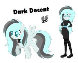 Size: 825x675 | Tagged: safe, artist:mintoria, base used, oc, oc only, oc:dark decent, species:pegasus, species:pony, my little pony:equestria girls, clothing, female, mare, reference sheet, scene kid, simple background, solo, transparent background