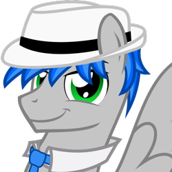 Size: 500x500 | Tagged: safe, artist:the smiling pony, oc, oc only, oc:record melodie, species:pegasus, species:pony, derpibooru, .svg available, clothing, derpibooru badge, hat, meta, necktie, simple background, smiling, solo, svg, transparent background, vector