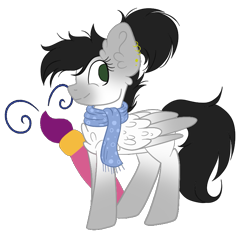 Size: 765x725 | Tagged: safe, artist:mintoria, oc, oc:tess, species:pegasus, species:pony, chest fluff, clothing, female, mare, scarf, simple background, solo, transparent background, two toned wings