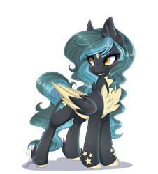 Size: 1024x1134 | Tagged: safe, artist:pvrii, oc, oc only, oc:shimmer starfall, species:pegasus, species:pony, blushing, chest fluff, female, looking back, mare, simple background, smiling, star (coat marking), transparent background