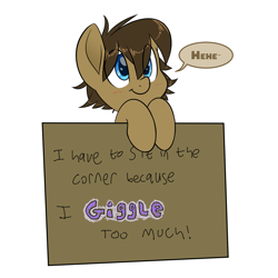 Size: 1700x1700 | Tagged: safe, artist:fluffyxai, oc, oc only, oc:spirit wind, species:earth pony, species:pony, blushing, cute, giggling, joke, meme, pony shaming, pure unfiltered evil, sign, smiling, solo