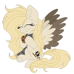 Size: 300x300 | Tagged: safe, artist:mintoria, oc, oc:dusty, species:pegasus, species:pony, cookie, female, food, mare, pixel art, simple background, sitting, solo, transparent background, two toned wings