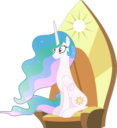 Size: 3677x4000 | Tagged: safe, artist:jeatz-axl, edit, editor:slayerbvc, character:princess celestia, species:alicorn, species:pony, episode:equestria games, g4, my little pony: friendship is magic, accessory-less edit, alicorn thrones, barehoof, female, mare, missing accessory, simple background, sitting, solo, throne, transparent background, vector, vector edit