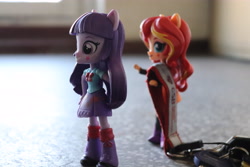 Size: 6000x4000 | Tagged: safe, artist:artofmagicpoland, character:sunset shimmer, character:twilight sparkle, ship:sunsetsparkle, my little pony:equestria girls, about to run, doll, equestria girls minis, female, lesbian, shipping, stealing, toy
