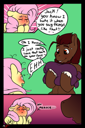 Size: 2000x3000 | Tagged: safe, artist:mr.smile, character:fluttershy, oc, oc:boulder, species:pony, blushing, bouldshy, canon x oc, comic, dialogue, explicit source, female, male, speech bubble, stallion, straight