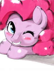 Size: 1536x2048 | Tagged: safe, artist:kurogewapony, character:pinkie pie, blushing, female, looking at you, simple background, solo, white background