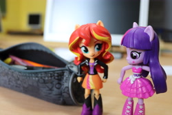 Size: 6000x4000 | Tagged: safe, artist:artofmagicpoland, character:sunset shimmer, character:twilight sparkle, ship:sunsetsparkle, my little pony:equestria girls, doll, equestria girls minis, female, lesbian, shipping, stealing, toy