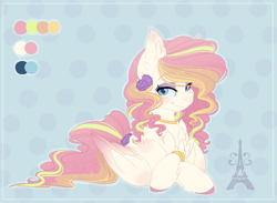 Size: 4777x3504 | Tagged: safe, artist:pvrii, oc, oc only, oc:rainbow sorbet, species:pegasus, species:pony, adoptable, body freckles, chest fluff, female, freckles, looking at you, mare, reference sheet, simple background, smiling, solo