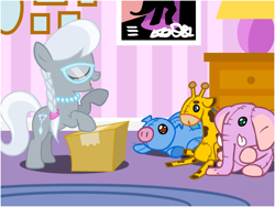 Size: 800x600 | Tagged: safe, artist:flash equestria photography, character:silver spoon, box, cute, doll, female, imagination, lamp, playing, plushie, poster, pretend, room, silverbetes, toy