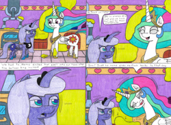 Size: 4322x3164 | Tagged: safe, artist:eternaljonathan, character:princess celestia, character:princess luna, species:alicorn, species:pony, comic:first three back, canterlot, canterlot castle, castle, comic, female, goo pony, jar, kitchen, mare, original species, oven, pencil drawing, royal sisters, s1 luna, shivering, slime, traditional art, wobbling