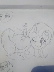 Size: 1944x2592 | Tagged: safe, artist:mr.smile, character:fluttershy, oc, oc:boulder, species:pony, bouldshy, canon x oc, kiss on the cheek, kissing, shipping, traditional art