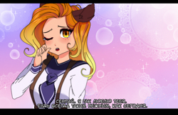 Size: 1280x823 | Tagged: safe, artist:yukomaussi, oc, oc only, oc:fire glow, species:bat pony, species:human, anime, barely pony related, bat pony oc, cyrillic, eared humanization, fake screencap, humanized, russian, translated in the comments