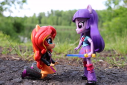 Size: 6000x4000 | Tagged: safe, artist:artofmagicpoland, character:sunset shimmer, character:twilight sparkle, character:twilight sparkle (alicorn), species:alicorn, species:pony, my little pony:equestria girls, absurd resolution, crossover, dark jedi, doll, equestria girls minis, eqventures of the minis, jedi, lego, lightsaber, star wars, story in the source, toy, weapon