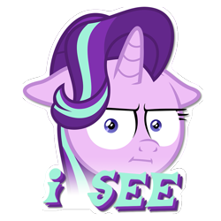 Size: 977x977 | Tagged: safe, artist:the smiling pony, derpibooru original, edit, character:starlight glimmer, species:pony, species:unicorn, episode:marks for effort, g4, my little pony: friendship is magic, :i, caption, faec, female, floppy ears, i mean i see, looking at you, mare, reaction, simple background, solo, sticker, transparent background, vector