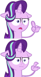 Size: 537x1000 | Tagged: safe, artist:the smiling pony, edit, character:starlight glimmer, species:pony, species:unicorn, episode:marks for effort, g4, my little pony: friendship is magic, :i, can't argue with that, closed mouth, d:, faec, female, finger, floppy ears, hand, i mean i see, meme, open mouth, reaction image, simple background, solo, transparent background, wat, well you're not technically wrong