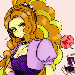 Size: 1000x1000 | Tagged: safe, artist:raika0306, character:adagio dazzle, self insert, my little pony:equestria girls, blushing, female, heart, lesbian, love, marriage proposal, offscreen character, ring, wedding ring