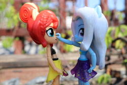 Size: 6000x4000 | Tagged: safe, artist:artofmagicpoland, character:sunset shimmer, character:trixie, my little pony:equestria girls, boop, cute, doll, equestria girls minis, female, got your nose, irl, photo, shimmerbetes, toy