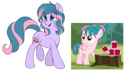 Size: 5700x3200 | Tagged: safe, artist:fluffyxai, character:tulip swirl, oc, oc:berry twist, species:earth pony, species:pegasus, species:pony, episode:marks and recreation, g4, my little pony: friendship is magic, comparison, female, filly, mare, siblings, simple background, sisters, transparent background, tree stump