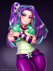 Size: 750x1000 | Tagged: safe, artist:racoonsan, character:aria blaze, species:human, my little pony:equestria girls, adorasexy, breasts, busty aria blaze, clothing, curvy, cute, explicit source, eyeshadow, female, hourglass figure, humanized, jeans, looking at you, makeup, nail polish, pants, sexy, solo, stupid sexy aria blaze