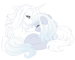 Size: 1024x820 | Tagged: safe, artist:azure-art-wave, oc, oc only, oc:mademoiselle d'hiver, oc:picture perfect, parent:photo finish, parent:zesty gourmand, parents:zestyfinish, species:earth pony, species:pony, species:unicorn, crying, female, magical lesbian spawn, mare, offspring, prone, simple background, transparent background