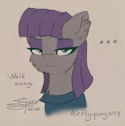 Size: 2013x2019 | Tagged: safe, artist:airfly-pony, rcf community, character:maud pie, species:earth pony, species:pony, ..., bust, cheek fluff, cute, ear fluff, female, looking at you, portrait, signature, solo, traditional art