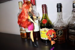 Size: 6000x4000 | Tagged: safe, artist:artofmagicpoland, character:sunset shimmer, g4, my little pony: equestria girls, my little pony:equestria girls, alcohol, doll, duality, equestria girls minis, female, irl, photo, reboot series, toy, whiskey