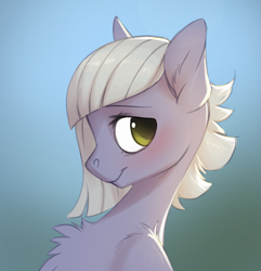 Size: 1245x1290 | Tagged: safe, artist:vistamage, character:limestone pie, species:earth pony, species:pony, blushing, bust, cute, female, gradient background, limabetes, mare, portrait, smiling