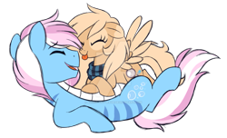Size: 1023x621 | Tagged: safe, artist:azure-art-wave, oc, oc:liu, oc:mirta whoowlms, species:pegasus, species:pony, clothing, female, male, mare, scarf, simple background, tongue out, transparent background, watermark