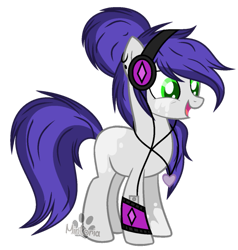 Size: 873x916 | Tagged: safe, artist:mintoria, artist:space--paws0w0, base used, oc, oc only, oc:roadwork track, species:earth pony, species:pony, armband, coat markings, ear piercing, earring, female, headphones, ipod, jewelry, mare, necklace, piercing, simple background, socks (coat marking), solo, tongue out, transparent background