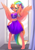 Size: 2107x2994 | Tagged: safe, alternate version, artist:fensu-san, oc, oc only, oc:spectrum dash, species:alicorn, species:anthro, species:digitigrade anthro, g4, alicorn oc, anthro oc, arm behind head, armpits, belly button, changing room, clothing, female, mare, midriff, paws, rainbow hair, skirt, smiling, solo, spread wings, wings