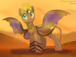 Size: 2000x1500 | Tagged: safe, artist:airfly-pony, rcf community, oc, oc only, oc:suri, 3 eyes, 4 wings, alien, big wings, cute, four wings, horns, leonine tail, looking at something, looking up, planet, saturn, solo, storm, three eyes, wings