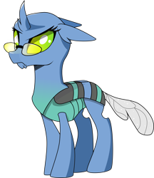 Size: 1500x1740 | Tagged: safe, artist:dsana, oc, oc only, oc:stainless key, species:changeling, species:reformed changeling, changedling oc, changeling oc, female, glasses, grumpy, self portrait, simple background, solo, transparent background