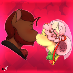 Size: 4000x4000 | Tagged: safe, artist:mr.smile, character:fluttershy, oc, oc:boulder, species:pony, alternate hairstyle, bouldshy, bust, canon x oc, crying, eyes closed, kissing, marriage, neckbeard, profile, tears of joy